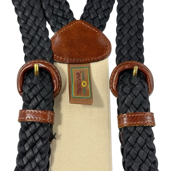 Trafalgar braided leather button end suspenders braces one size steam punk - Picture 2 of 5